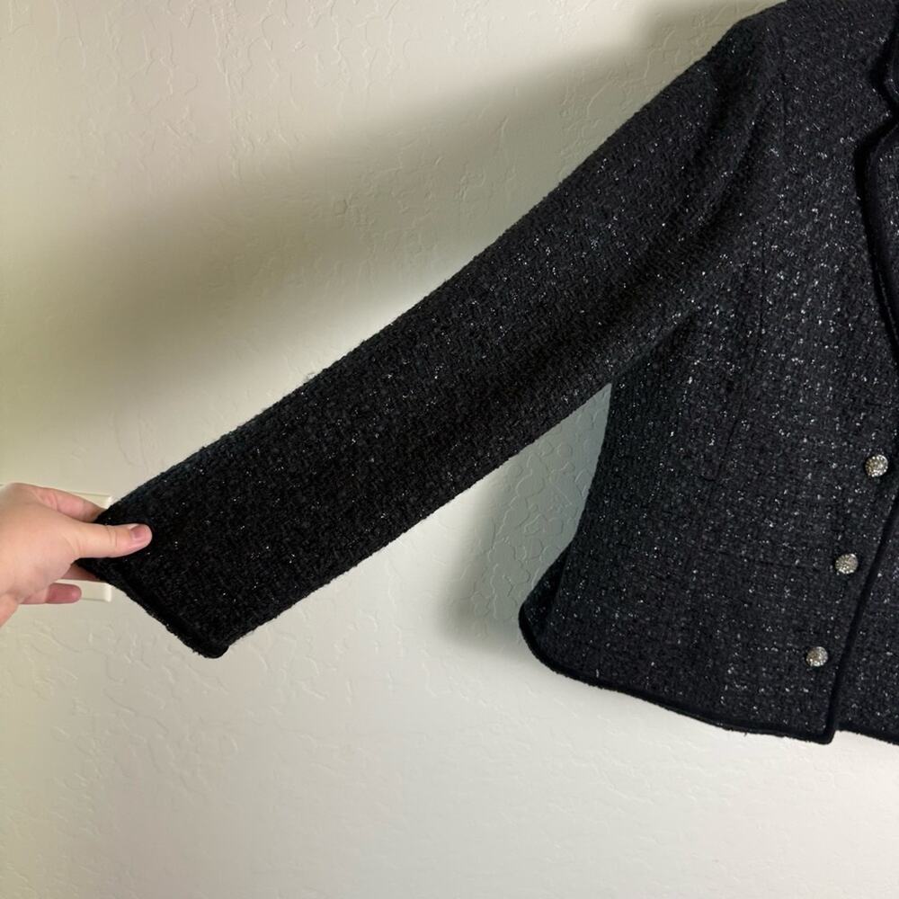 Jones New York Signature Black Shimmer Tweed Blazer Jacket 14 Bling Buttons - Picture 5 of 13
